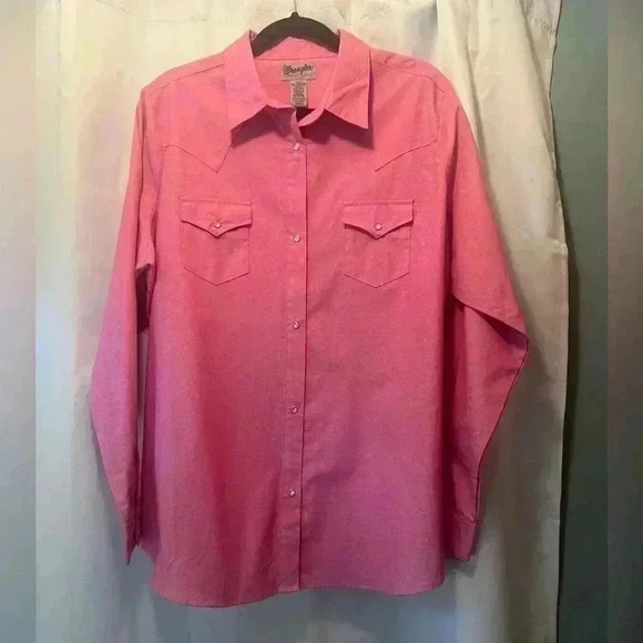 Wrangler western button up pearl snap shirt pink 3xl - Picture 2 of 4